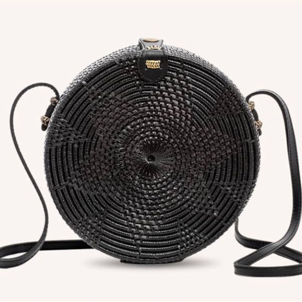 NWOT | Round Rattan Boho Bag — Black